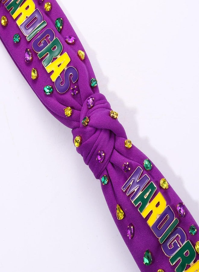 boderier Mardi Gras Headband Fleur De Lis Crown Mask Jeweled Crystal Embellished Knotted Headband Carnival Festive Holiday Hair Accessories (Enamel Mardi Gras) - Image 4